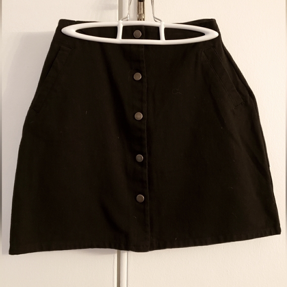 Black Jean Button Up Mini Skirt - Picture 1 of 3